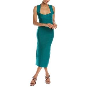NEW HERVE LEGER Cutout Bandage Midi Dress In Emerald Medium